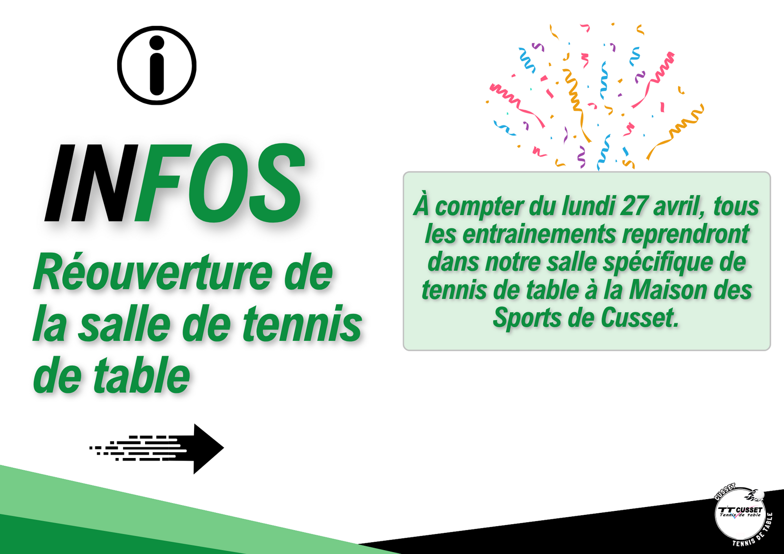 Réouverture de la salle de tennis de table