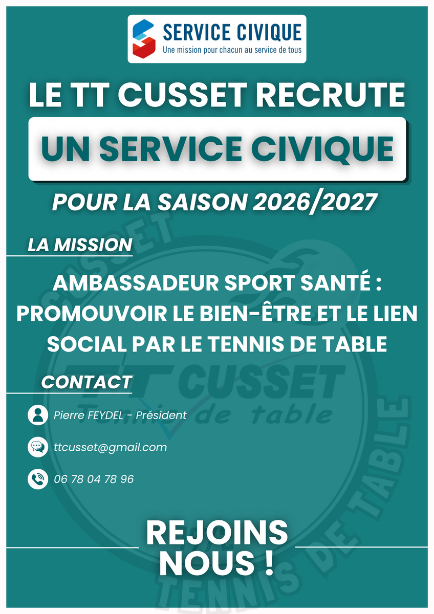 Le TT Cusset recherche son futur service civique !