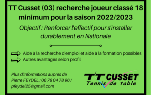 TT Cusset recherche joueurs