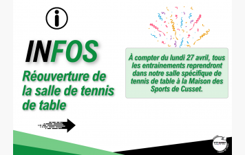 Réouverture de la salle de tennis de table