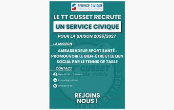 Le TT Cusset recherche son futur service civique !
