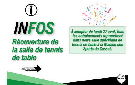Réouverture de la salle de tennis de table